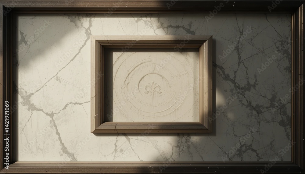 Poster elegant empty frame displaying intricate marble design art installation contemporary gallery bright 