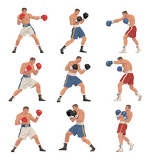 set of boxing in various action