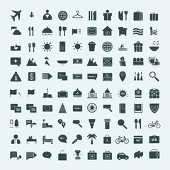 Minimalistic Travel & Hospitality Flat Icon Set – Solid Black Vector Icons

