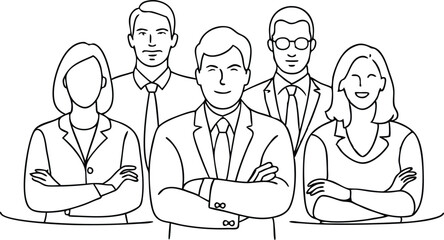 Line Art Group of Diverse Business People Standing with Arms Crossed Smiling Together