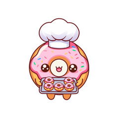 Funny illustration of cartoon donuts chef character
