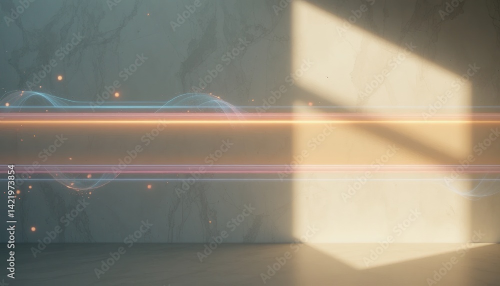 Poster dynamic light beam interaction abstract space digital artwork minimalistic environment close-up view