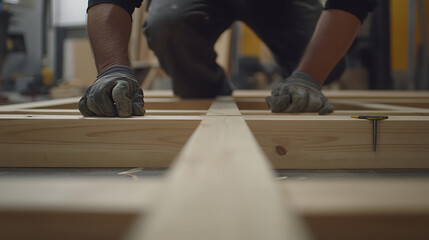Carpenter Working on Wooden Frame