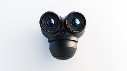 360-degree camera with dual lenses on clean white background, centered and symmetrical