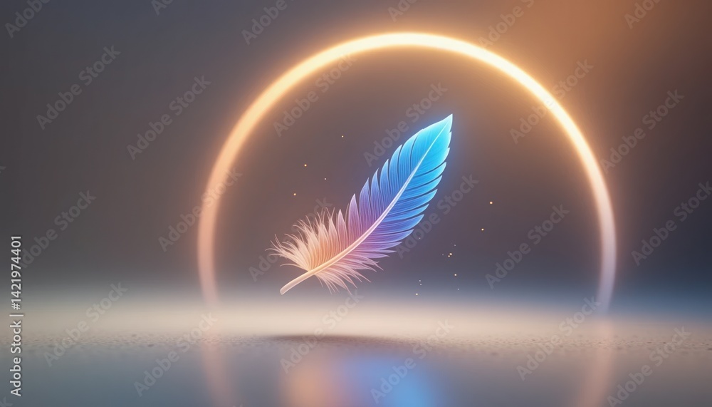 Aufkleber dynamic blue feather floating in ethereal light digital artwork abstract environment surreal viewpoi