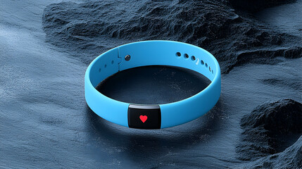 Blue Silicone Fitness Tracker on Dark Blue Textured Background