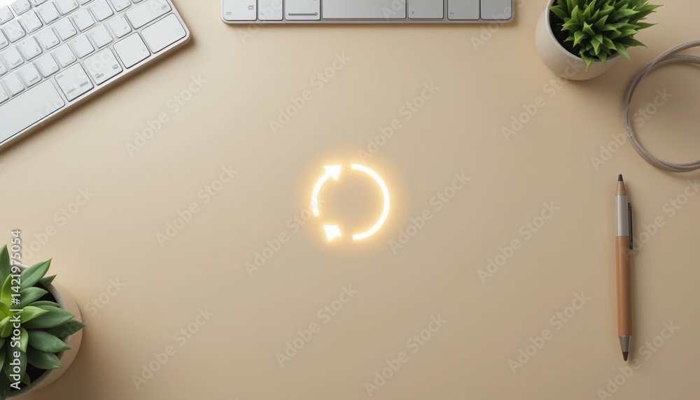 Poster digital workspace action circular loading animation on desk home office environment modern technolog