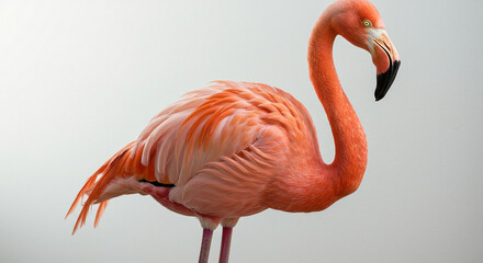 Fototapeta premium Standing Flamingo with Orange Plumage Isolated on Plain Background