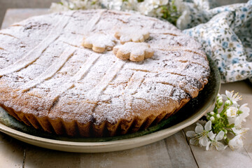 Homemade Pie Pastiera Napolitano Dusted With Powdered Sugar