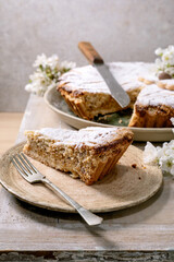 Homemade Cake Pastiera Napolitano Slice with Powdered Sugar