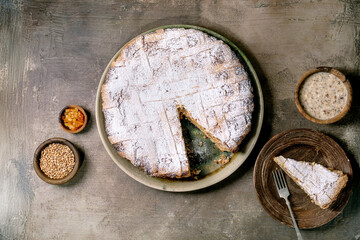 Homemade Cake Pastiera Napolitano With Powdered Sugar Topping