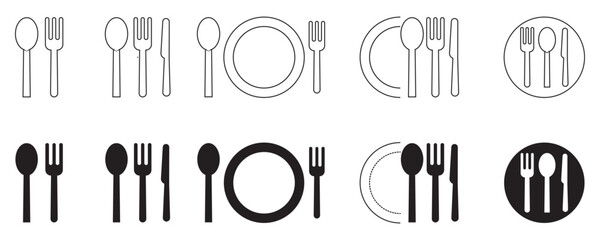 Fork and spoon icon set, Restaurant utensil symbol, Vector illustration.