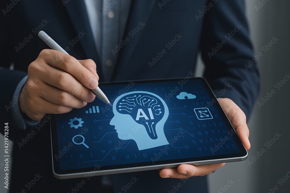 Aufkleber Digital Brain Concept with AI Interface on Tablet Device Image