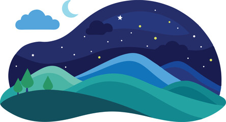 Nighttime Hills with Starry Sky