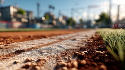 Detailed View of Trimmed Clay Pitch on Baseball Field Under Soft Evening Light