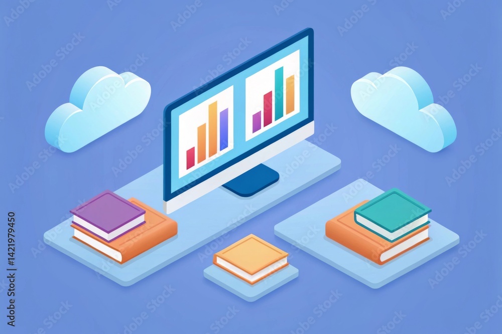 Aufkleber isometric illustration of an online education platform with data charts digital workspace with a com