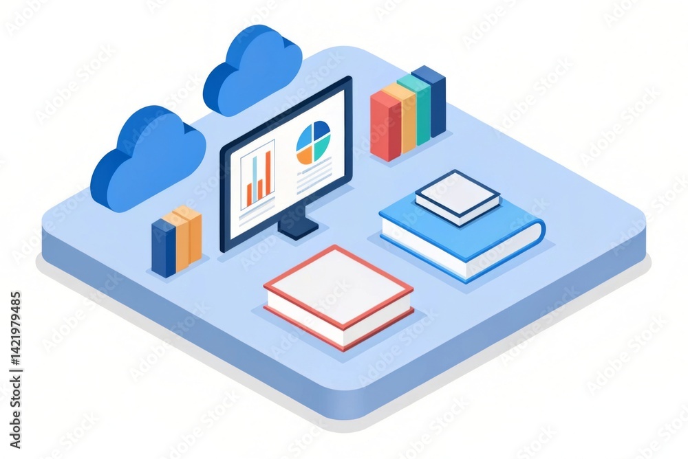 Aufkleber isometric illustration of an online education platform with data charts digital illustration of data