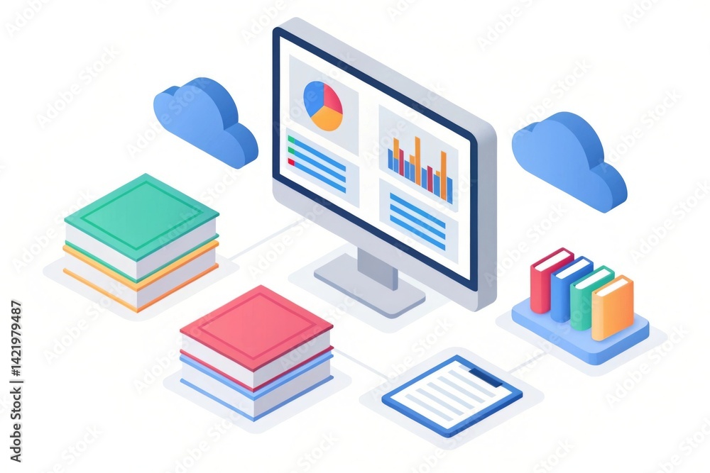 Aufkleber isometric illustration of an online education platform with data charts digital learning concept fea