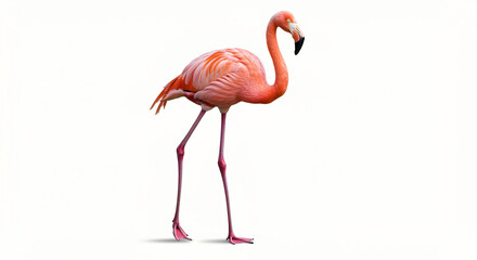 Fototapeta premium Flamingo Standing Tall, Isolated on White Background