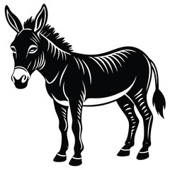 Fototapeta premium Black and White Donkey Illustration Set, Stylized Donkey Drawings in Black and White, Hand-Drawn Donkey Silhouettes Collection.