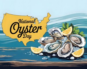 Celebratory Illustration of National Oyster Day in the USA. 