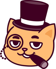 Funny cartoon capitalist cat caricature. Rich fat cat boss with cigar, monocle and top hat. Cute vector illustration.