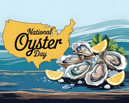 Celebratory Illustration of National Oyster Day in the USA.  - Powered by Adobe