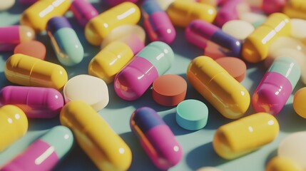 Colorful Capsules: A Close-Up View of Assorted Medications