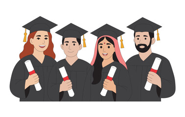 group of students in graduation gown. Diverse Group of Young Graduates Celebrating Success Multicultural University Graduation Illustration.