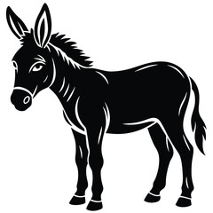 Fototapeta premium Black and White Donkey Illustration Set, Stylized Donkey Drawings in Black and White, Hand-Drawn Donkey Silhouettes Collection.