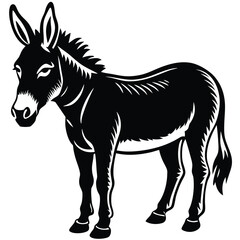 Fototapeta premium Black and White Donkey Illustration Set, Stylized Donkey Drawings in Black and White, Hand-Drawn Donkey Silhouettes Collection.