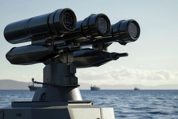 Modern surveillance equipment on a vessel monitors the surrounding waters during daylight hours