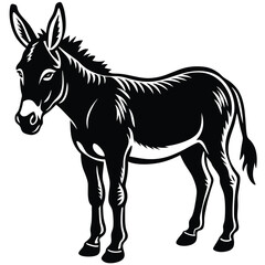 Obraz premium Black and White Donkey Illustration Set, Stylized Donkey Drawings in Black and White, Hand-Drawn Donkey Silhouettes Collection.