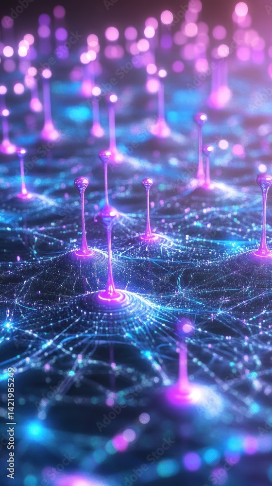 Poster abstract neural network: vibrant symphony of light and connection