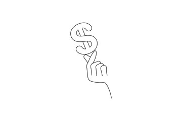 Dollar icon continuous one line drawing of isolated outline vector icon
