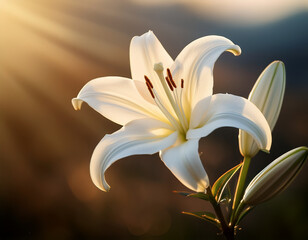 A single white lily stands tall against a softly blurred background, symbolizing purity, resurrection, and hope associated with the ascension.