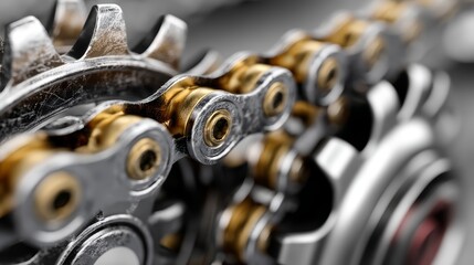 Close-Up of Metallic Bike Gear Mechanism with Shiny Finish and Intricate Detail