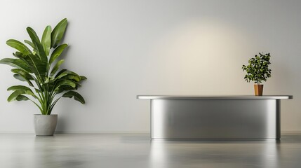 Futuristic stainless steel chef s table with ultrathin cantilevered seating, hidden lighting, and modern industrial refinement