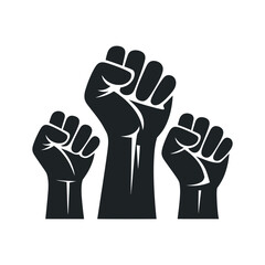Vector Illustration Of Three Black Fists Symbolizing Power Solidarity And Unity On White Background For Social Justice And Activism