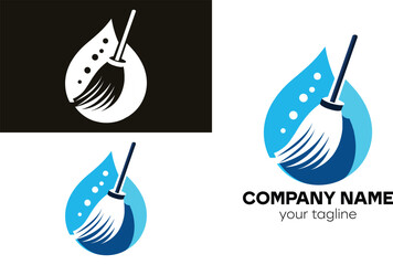 Cleaning service logo with broom and water droplet