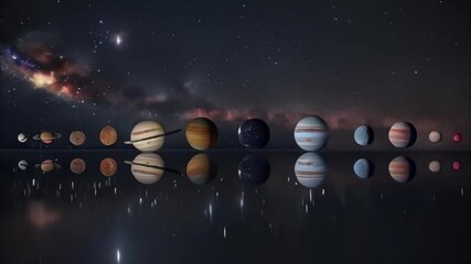 Planets gather in the solar system amidst glowing stars in a vibrant cosmic atmosphere