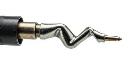 Bent Nail Gun Nozzle Closeup on White Background