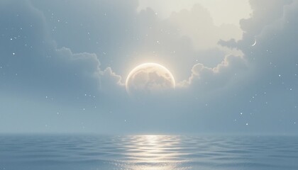 Serene ocean sunset reflection tranquil seascape digital art calm environment wide-angle view nature concept for relaxation