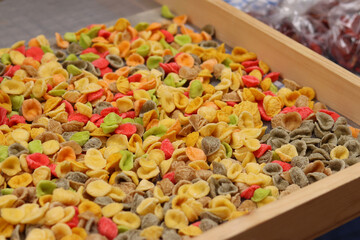 Orecchiette, a type of Italian pasta. Demonstration of the famous Apulian orecchiette common in...