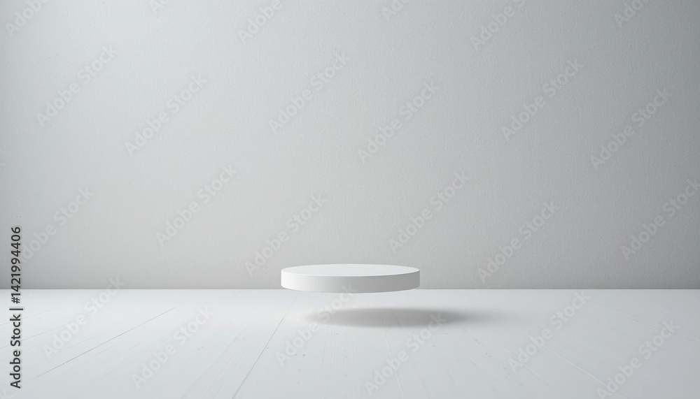 Poster floating minimalist display platform studio setting product showcase clean environment neutral viewp