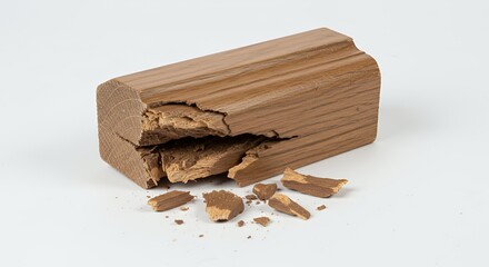 Broken Brown Wooden Newel Post Cap Isolated on White Background