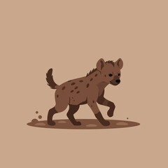 Spotted brown hyena walking on beige background vector illustration in simple style 