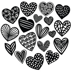 Red and Black Heart Patterns Clipart,
Cute Love Heart Design with Dots and Stripes,
Hand-Drawn Red Hearts with Decorative Patterns.