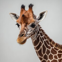 "Baby giraffe sitting down, isolated on a clean white background"
