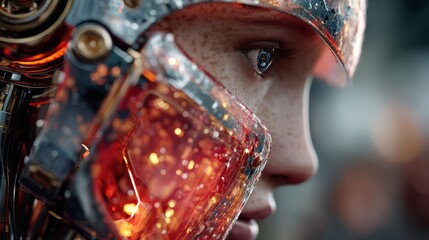 Futuristic Robotic Head with Glowing Protection Layer and Advanced AI Features